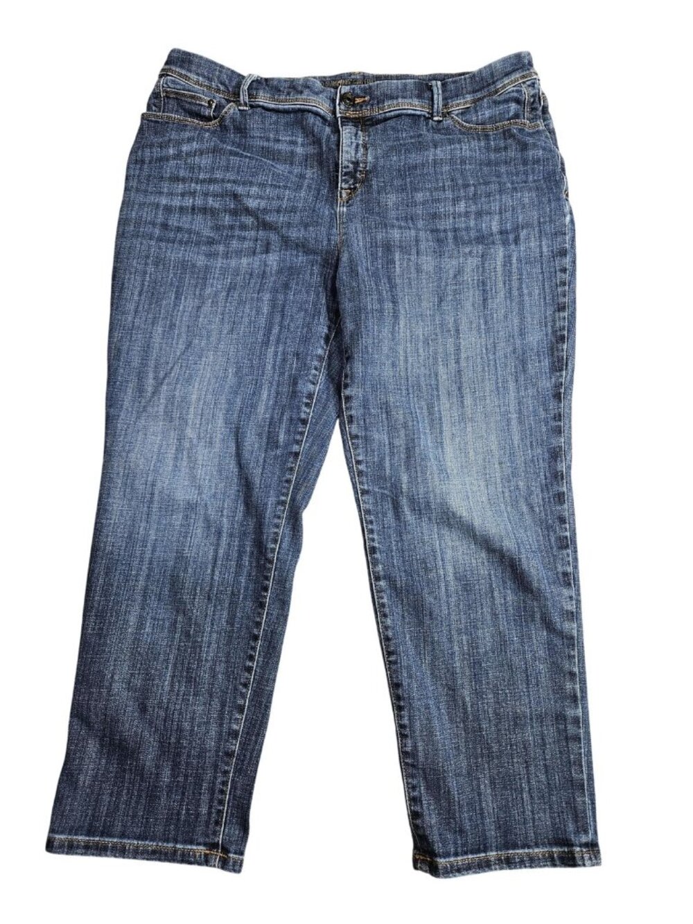 Chico's So Slimming Girlfriend Crop‎ Jeans Womens 3 Blue Wash High Rise Stretch